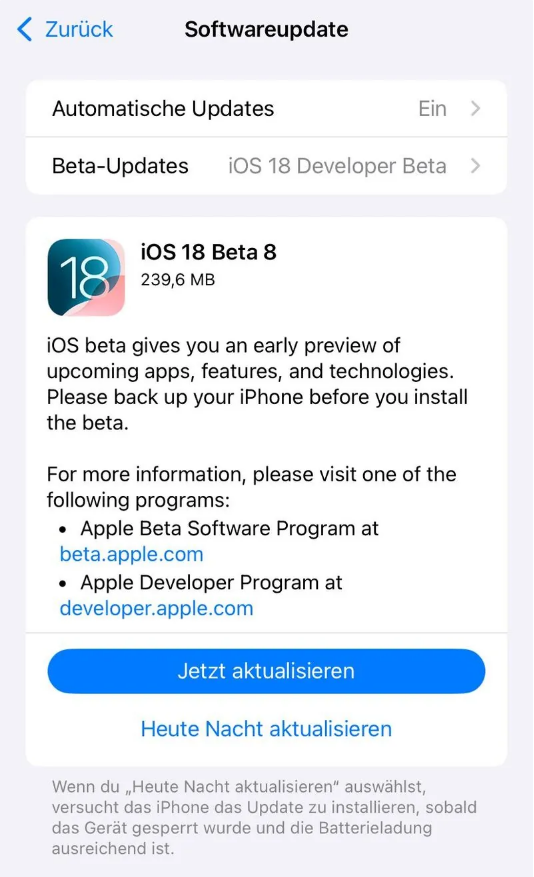 东兴苹果手机维修分享苹果 iOS / iPadOS 18 开发者预览版 Beta 8 发布 